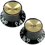Gibson Vintage Top Hat Replacement Knobs, Black / Gold (2 Tone, 2 Volume)