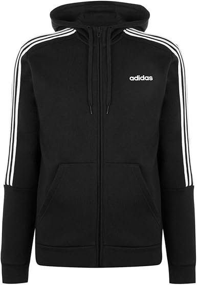 adidas essentials 3 stripe full zip hoodie