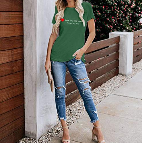 Women's Sexy Tops 2019 Fashion,YEZIJIN I Love You 3000 Women Man Couple Print Short Sleeve Loose Tops Blouse T Shirt Green - Thumbnail 3