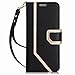 FYY Leather Case with Mirror for Samsung Galaxy Note 8, Leather Wallet Flip Folio Case with Mirror and Wrist Strap for Galaxy Note 8 Black