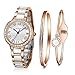 MAMONA Women's Watch Bracelet Gift Set Crystal Accented Ceramic/Stainless Steel L68008GT (Rose Gold)
