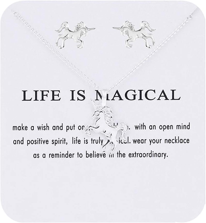 EoumyWomen Unicorn Elephant Necklace Earrings Set Gold Ainmal Theme Lucky Necklace with Gift Message Card