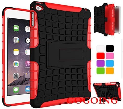 iPad mini 4 Case,GOGING iPad Mini [New][Shockproof] Heavy Duty Hybrid Rugged Dual Layer Armor with Kickstand Cover Case for iPad Mini 4 (Red)