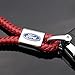 For Ford Logo Emblem Key Chain Key Ring Metal Alloy BV Style Calf Leather Gift Decoration Accessories (Red)