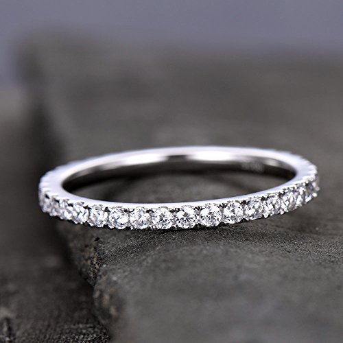 Eternity Ring Man Made CZ diamond Wedding Band Sterling Silver White Gold Plated Stacking Ring Anniversary Ring