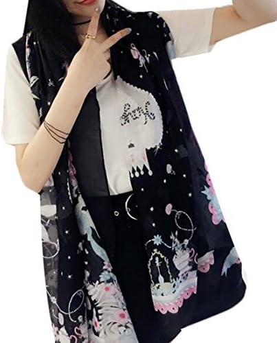 XTT Womens Chiffon Shawl Wraps Animal Pattern Fashion Scarf Black OS