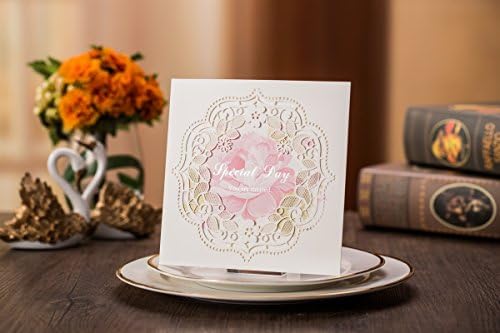 Tennove 50PCS Invitation Cards Laser Cut Square Wedding Party Invitations Cards with Lace for Wedding Engagement Party