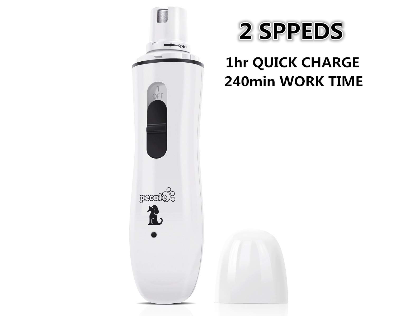 Pecute Lima de Uñas Eléctrica para Mascotas, Amoladora del Clavo Recargable y de Bajo Ruido para Perros y Gatos, Dos Grados Velocidad Variable con Cable USB