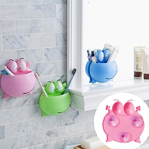 Baby Cartoon Bathroom Toys Storage Organizer，Adjustable Animal Toothbrush Toothpaste Wall Holder for Kids Children,Candy Color Bathroom Accessories Sets Gift For your Child,Frog (Green)