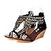 Carol Shoes Fashion Women's Tassels Zipper Chains Beaded T-straps Bohemian Style High Heel Wedges Sandals