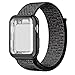 QIENGO Compatible with Apple Watch Band with Screen Protector 44MM, Soft Nylon Strap with Silicone Protective Case, Replacement for iWatch Sport Series 4 (Black Nike, 44mm)