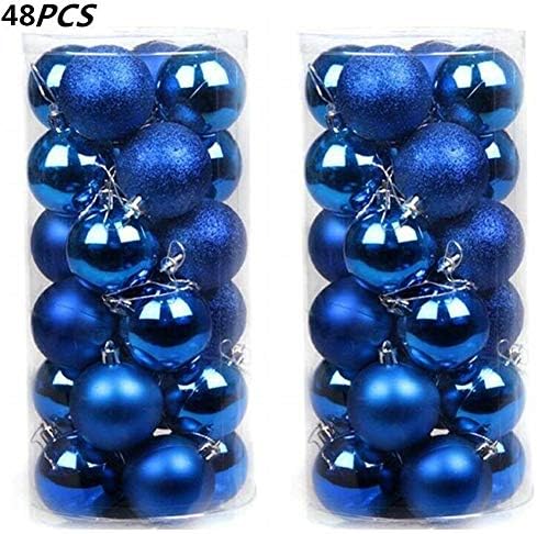HOMEKIT 48pcs Christmas Ball Ornaments Decorative Shatterproof Christmas Tree Pendants 40mm 60mm Christmas Baubles Balls for Holiday Wedding Party Decoration (Blue, 2.36 INCH)