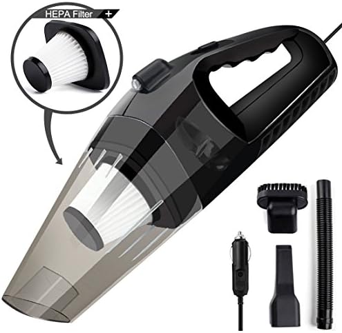 Handheld Vacuum Cleaner DC 12V 120W Car Vacuum Cleaner Wet/Dry Rechargeable Hand Held Car Vac Auto Cigarette Cleaners For Cars with LED Light 4000Pa Suction HEAP Filter&amp;Lithium Quick Charge (Black)