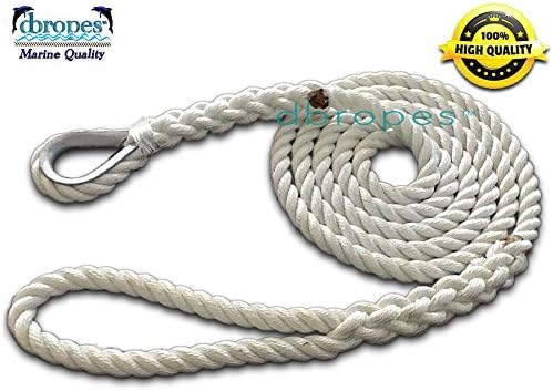 3 Strand Mooring Pendant 100% Nylon Rope 5/8 X 12 Ft with Thimble. Made in USA