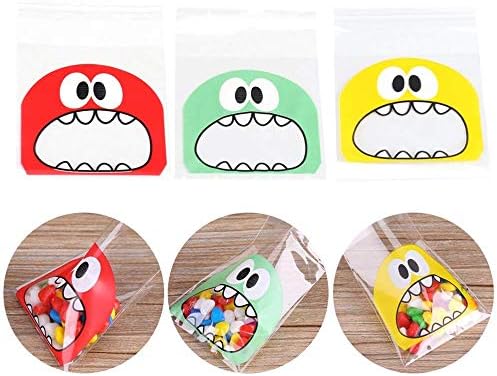 Wootkey Candy Bags Self Adhesive OPP Cookie Bakery Decorating Bags Biscuit Roasting Treat Gift DIY Plastic Bag (Big Mouth Monster)