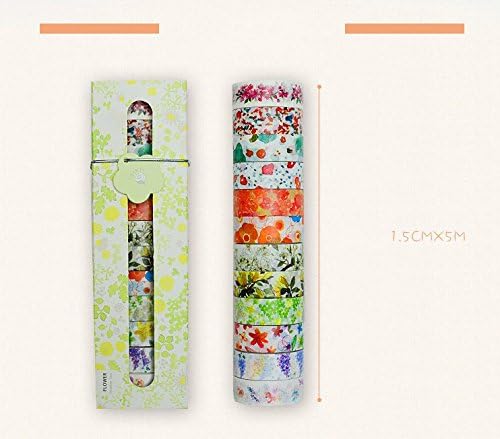 BCopter Washi Masking Tape Set, DIY Sticky Adhesive Paper, Colorful Decorative Arts Craft, Gift Wrap Scrapbook Bullet Journal Planner, value pack Hand Tear Writable (Gift Lime Floral)