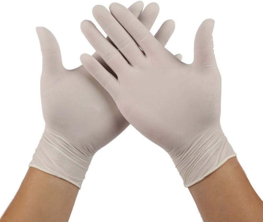 Disposable Latex Gloves Virus Protection Antibacterial Gloves Powder Free Gloves, Pack of 100, Multi-Purpose for Protection Health, Work, Food Preparation, Cleaning etc. (L)