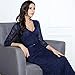 Miusol Women's Floral Lace 2/3 Sleeves Long Bridesmaid Maxi Dress (Small, Navy Blue)