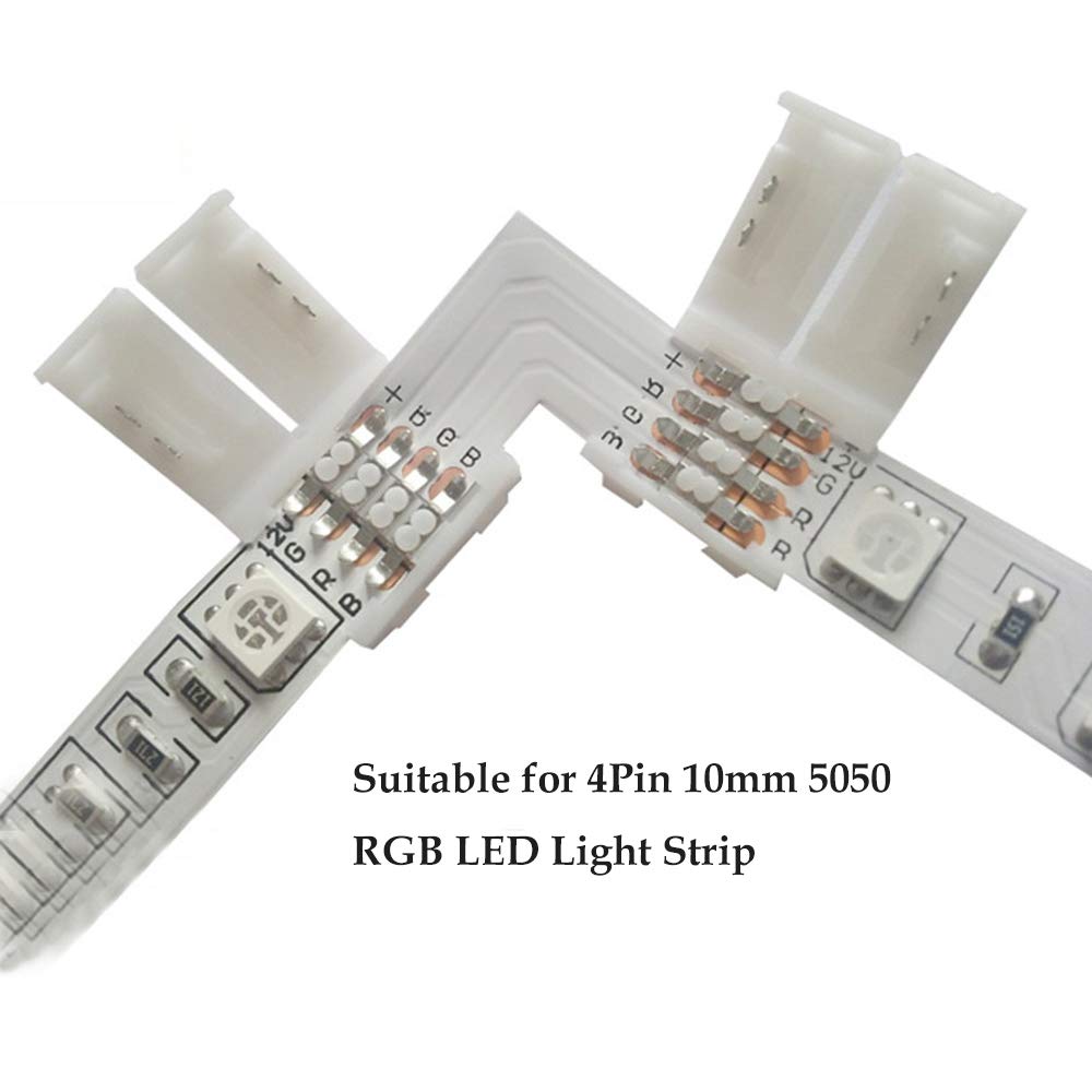 FICBOX 5050 4Pin LED Strip Connector Kit - 32.8FT/10M RGB Extension Cable, Strip to Strip Jumpers, Strip to RGB Controller & Adapter Jumpers, L Shape & Gapless Connectors, LED Strip Fixing Clips