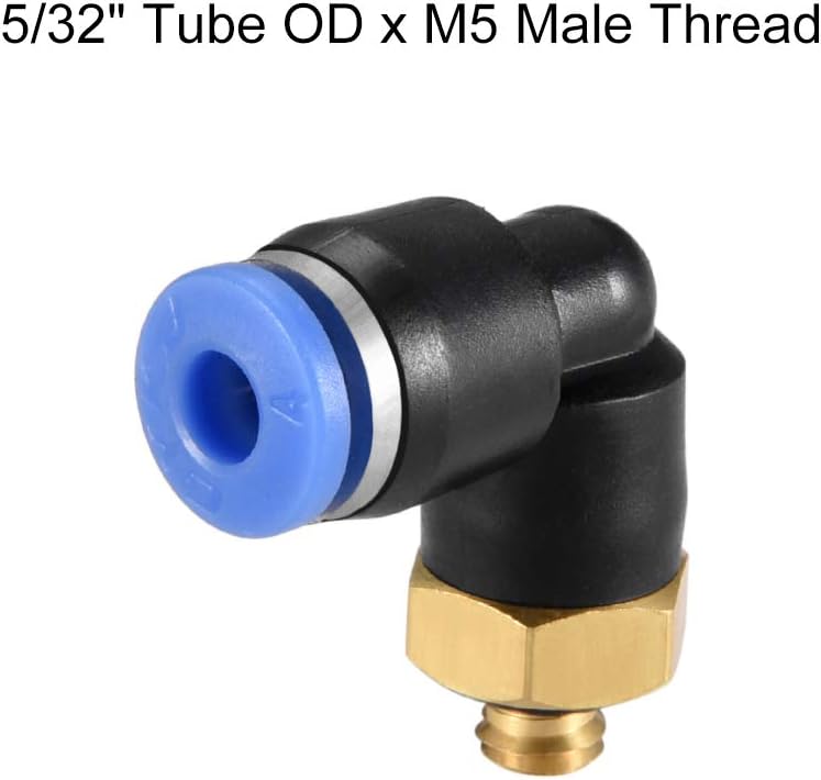 sourcing map Push to Connect Tube Fitting Male Elbow 4mm Tube OD x M5 Thread Pneumatic Air Push Fit Lock Fitting Blue - Image 4