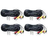 Henxlco 50ft CCTV Security Surveillance Camera Video Audio Power Extension Cable Pre-made All-in-One BNC RCA Cable Pack of 4