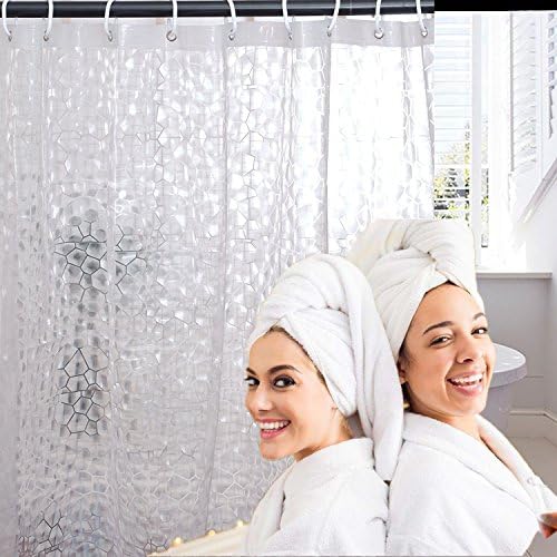 Siruiku Clear Water Tube EVA Semi transparent Shower Curtain Mildew Resistant Waterproof &amp; Antibacterial by 71"X71"