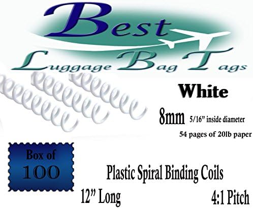 8 mm White Plastic Spiral Binding Coils - 12" Length - 4:1 Pitch - Qty: 100