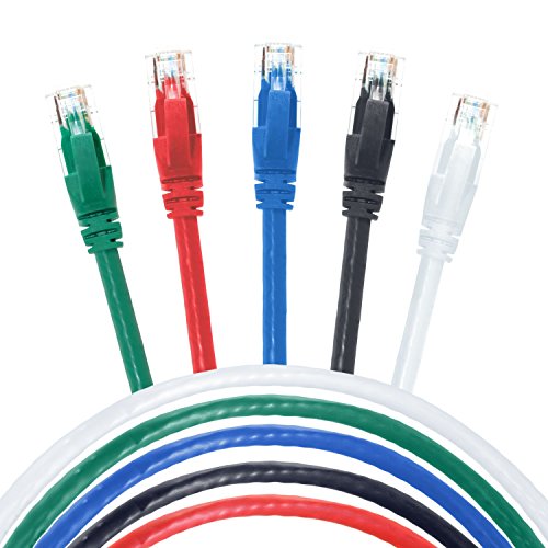 DynaCable 24AWG 550MHz Cat 6 Ethernet Copper Cable with Basics Snagless RJ45 Connectors | 5 Pack 10FT 10 GB Max Speed LAN Cables for Fast Internet Computer Networking - Green, Red, Blue, Black, White