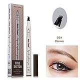 Evermarket Eyebrow Pen,Music Flower Eyebrow Tattoo Tint Dye Cream Gel with Four Tips,Long-lasting Waterproof for Eyes Makeup, Brown