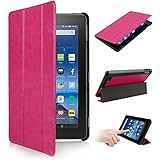 2015 New Fire 7'' Case - Premium Leather Folio Stand Case Cover for Amazon New Fire 7'' Tablet 2015 Version Tablet Only (Rose Red)