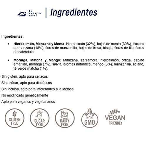 LA TETERA AZUL Kräuterzitrone, Apfel, Minze, Moringa, Matcha-Tee und Mango-Tee. Perfekt zu Käse. Verdauungsinfusion… – Bild 6