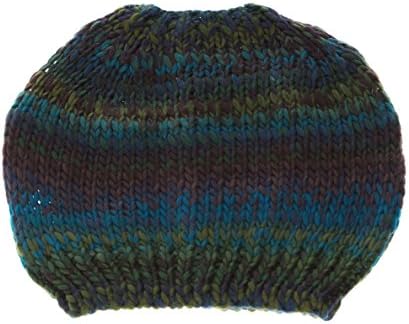 Colorful Crochet Knit Messy Mom Bun Beanie Toboggan Hat for Women Ponytail Hole