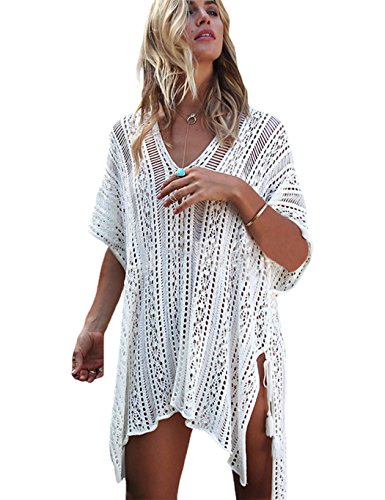 CM-Kid Womens Bikini Cover Up Lace Crochet Beachwear Summer Long Blouse