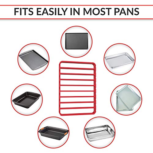 STAN BOUTIQUE Silicone Roasting Rack for 13x9 Oven Pans - Nonstick Baking/Drying/Cooling Rack Fits Small Quarter Sheet Size Cooking Pan (8.5 X 12 Inches), Red - Thumbnail 3