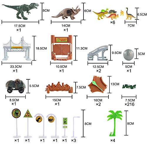 Dinosaurier Spielzeug ab 3 Jahre Rennbahn 216 Stück mit 8 Dinosaurier Figuren 1 Auto Spielzeug Kinderspielzeug ab 3 4 5 6 Jahre Junge Mädchen Geschenk – Bild 7