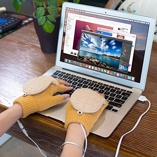 Petyoung - USB-verwarmde uniseks handschoenen met volle vingers en halve vingers, voor het werken op laptop, uniseks - Image 7