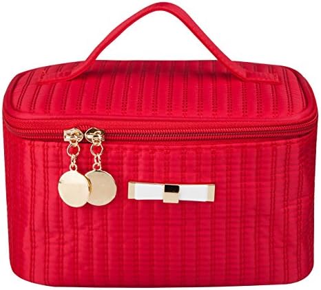 Alsomtec Multi-function Makeup Cosmetic Bag single layer with quality zipper travel Makeup Bag Toiletry Travel Kit With mirror (Red)
