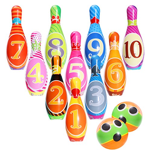 iBaseToy Kids Bowling Toy Set, Foam Ball Toys, Indoor Outdoor Bowling Games for Children/Toddlers/Boys/Girls for Early Development/Sport/Preschool (10 Pins & 2 Bowling) - Thumbnail 7