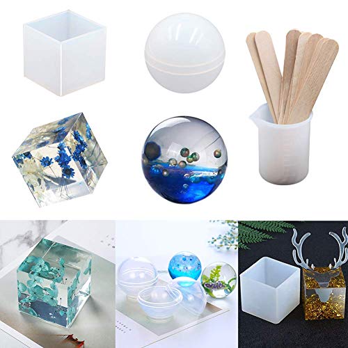 M-Aimee 6 Pieces Silicone Casting Molds and Tools Set Making Including Pendant, Jewelry, Earring, Sphere Molds, Perfect for DIY Craft (Set C)