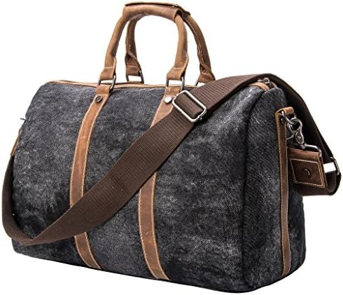 Unique Vintage Canvas Leather Duffel Bag Travel Tote Bag Overnight Bag, Lightweight Carry on Bags-Gray …