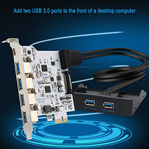 QNINE 5 Ports PCIe USB 3.0 Card 20 pin, 4 x USB A + 1 x USB C, USB 3.0 PCIe Expansion Card Include a USB 3.0 Front Panel Expansion Bay and 2 Power Cables