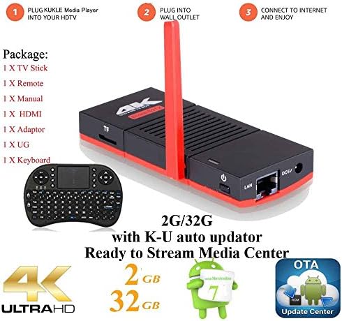 KUKELE Strongest Octa Core  Android TV Stick S912 Internet Media Center Player [K-U Updator/2GB+32GB/4K/WIFI/Instruction/Wireless Keyboard]