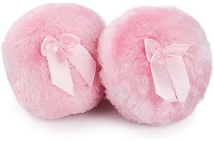 Shuiniba 4 Inch Large Body Powder Puff, Soft Fluffy Plush Puff with Ribbon Bow Handle for Face or Body 2 Pack - Pink