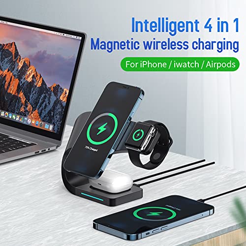 3 in 1 Magnetic Wireless Charger Station 15W for iPhone 13/12, 13/12 Pro, 13/12 Pro Max, 13/12 Mini,Qi Fast Charging Induction Chargers for Apple iWatch 7/SE/6/5/4/3/2 Airpods 2/Pro