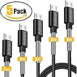 Micro USB Cable,Puridea 5 Pack Extra Micro USB to USB 2.0 Cable, A Male to Micro B Charge and Sync Cord for Android/Windows/MP3/Camera and Other Device (7 Inch x 1,3Ft x 2,6Ft x 2)