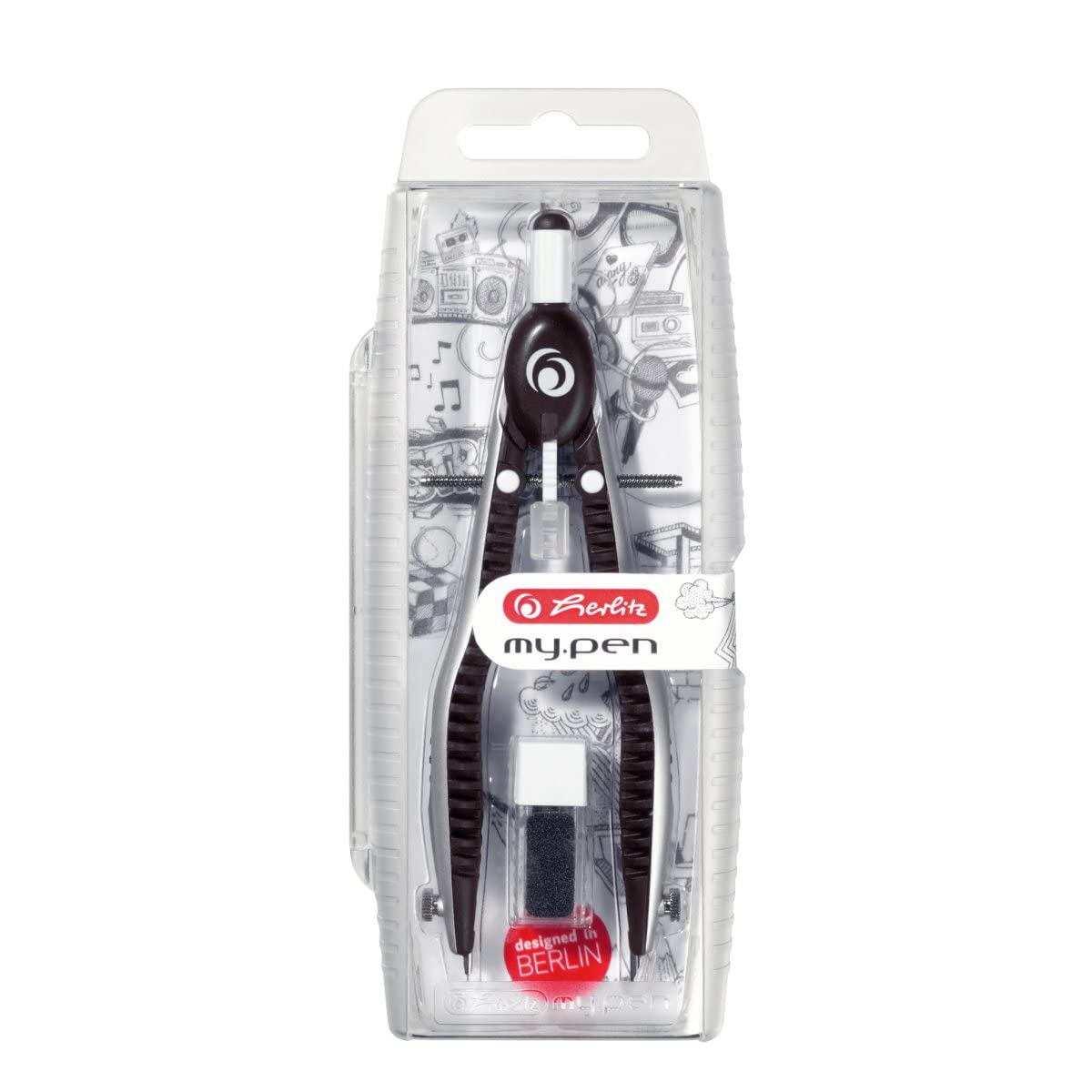 Herlitz 11122322 Quick Adjustment Compass my.pen with Spare Lleads and Possibility to Refine the Lead (Black/Grey) (Import Germany)