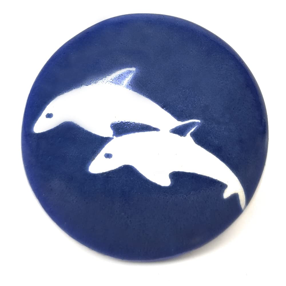 French Furniture Fittings Set of 6 Ceramic Knobs (FFF) - Kitchen Cabinet Cupboard Door knobs, Drawer Handles - Blue Sea Dolphins - Vintage Shabby Chic 38mm