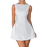 OWIN Women’s Summer Casual Boat Neck Sleeveless Elegant Flared A Line Swing Club Cocktail Party Short Mini Dress