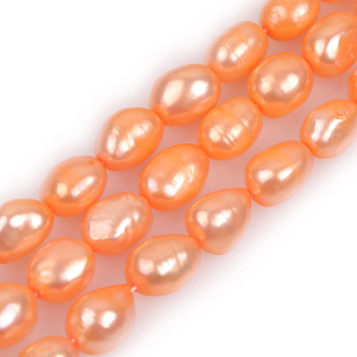 Gem-Inside 8-9mm Orange Pearls Real Feshwater Cultured Pearl Gemstone Beads for Jewelry Making Bulk Full 15"