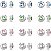 40Pcs 304 Stainless Steel Flat Round Stopper Beads with Colorful Rubber Inside Slide Loose Beads Metal Rondelle Spacer Beads for DIY Jewelry Crafts Making Hole 2mm